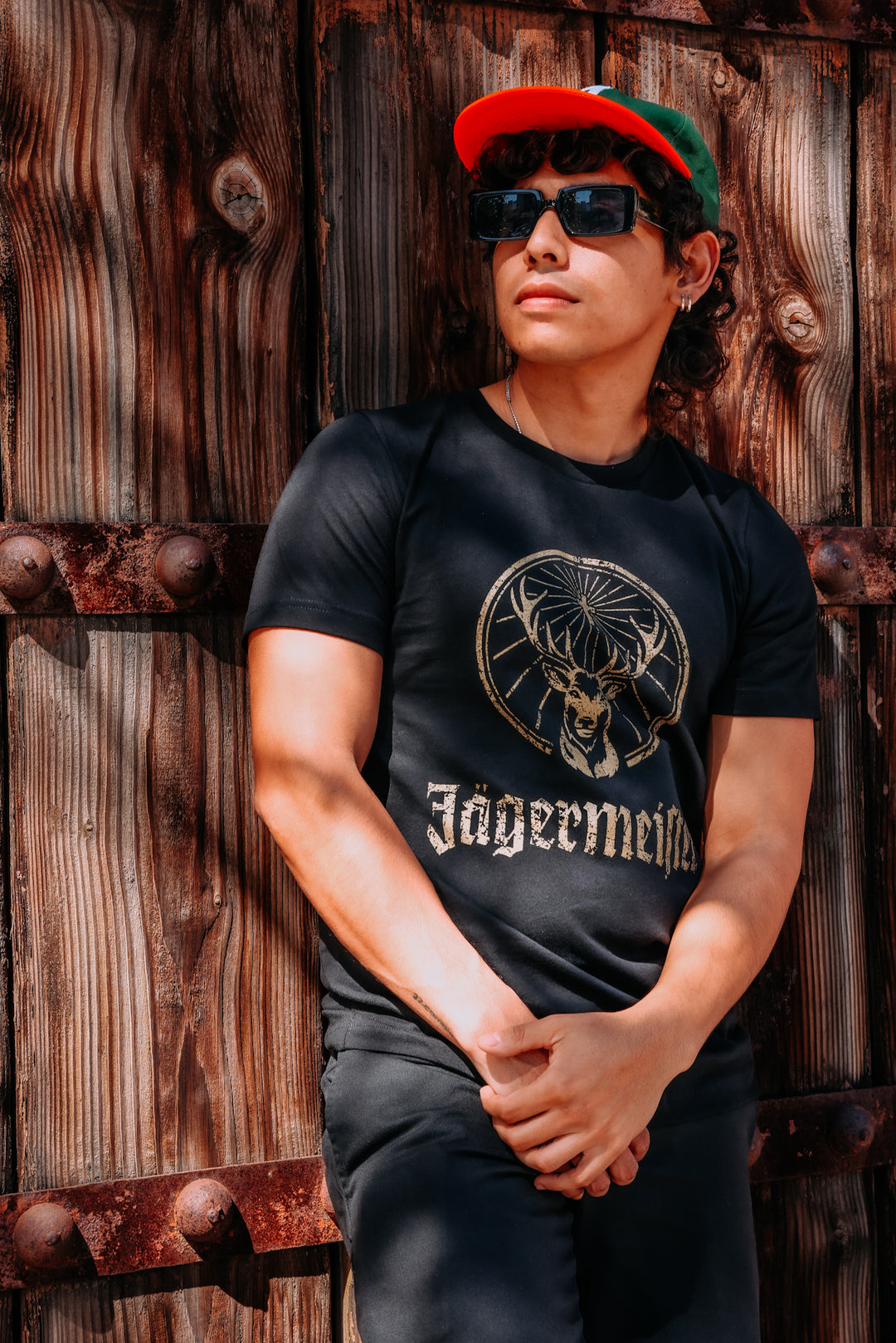 Jagermeister • store Mens • Black V Neck Cotton Graphic Shirt Tshirt Basic XL Unisex